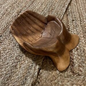Sacrificial Hands Bowl. Carved wood. EUC.